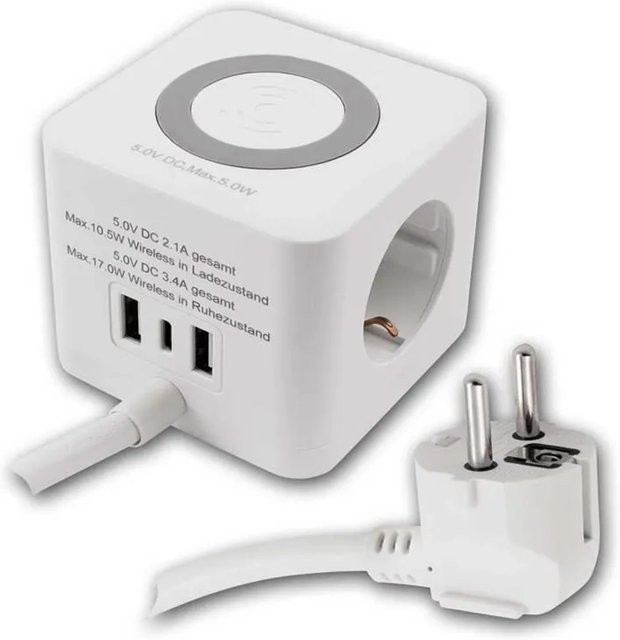 McPower Tischsteckdose BW-03 in Weiß mit QI-Lader, USB-A und USB-C - Bild 1