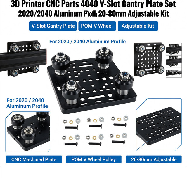 TWO TREES Gantry-Plattenset für 3D-Drucker und CNC-Maschinen mit 4040 V-Slot Aluminiumprofil, POM V-Rollenblock und einstellbarem Kit in Schwarz - Bild 1