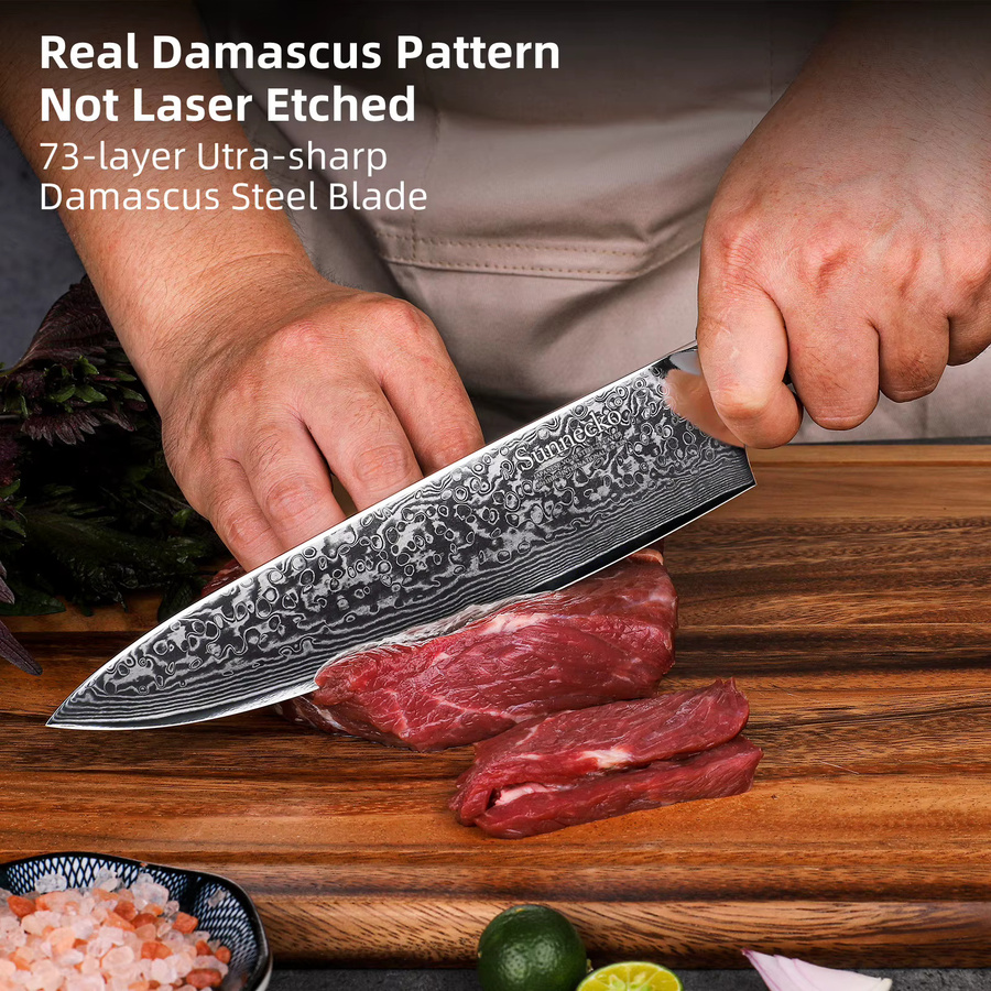 Sunnecko Damaskus Santoku-Messer aus VG10-Stahl in Silber - Bild 3