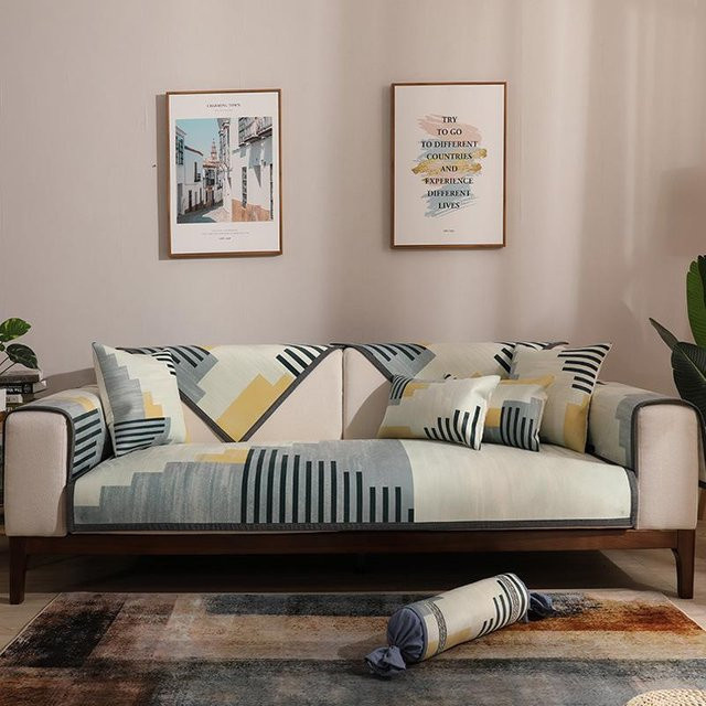 BC-Warm Home Sofabezug mit geometrischem Gittermuster in Blau und Multicolour, rutschfester Schonbezug aus Polyester für L-förmige Ecksofas, Breite: 70 cm, Länge: 210 cm - Bild 1