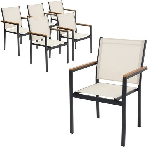 ML-Design 6er Set Gartenstühle mit Armlehnen in Beige aus Textilene und Aluminiumgestell - Bild 1
