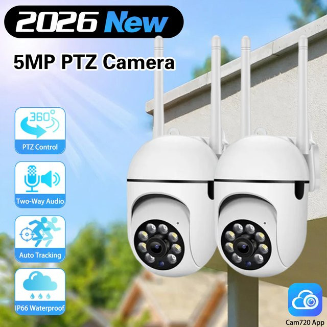 Cam720 5MP Außen-WLAN-Kamera mit 2K HD, PTZ-IP-Sicherheitskamera mit KI-Auto-Erkennung, Verfolgung und Nachtsicht in Weiß - Bild 1