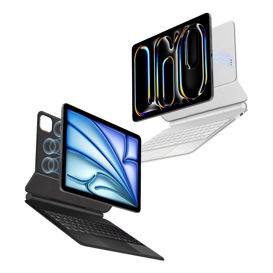 Smart PIN Plug&Play Magic Tastatur Hülle für Apple iPad Pro 11 Zoll M4 2024 und iPad Pro 13 Zoll mit Pogo Pin Direktverbindung in Weiß - Bild 1
