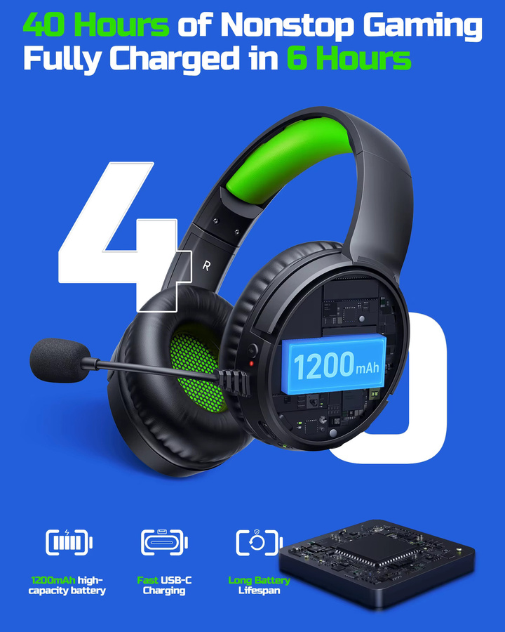 BINNUNE BW02 kabellose Gaming-Kopfhörer mit 2,4 GHz und Bluetooth, Headset mit Flip-Mikrofon für PS5, PS4, PC und Mac in Schwarz und Rot - Bild 2