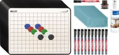 Legamaster Lerntafel Starterset, 43-teilig, magnetisches Whiteboard aus emailliertem Stahl, 2-seitig blanko und kariert, weiß, B: 30,2 cm, H: 22,6 cm - Bild 1