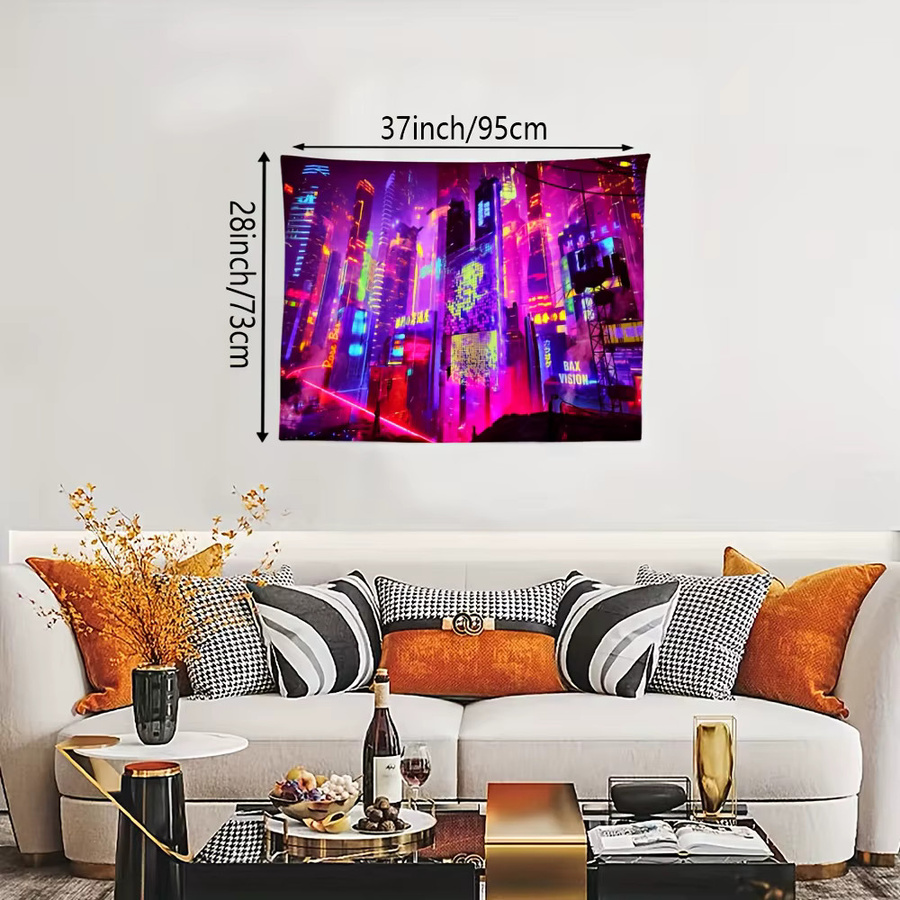 VIKAMA Wandteppich Neon-Stadtlandschaft Japanische Nachtlandschaft Multicolour aus Polyester - Bild 2