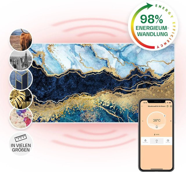 Klarstein Wonderwall Air Art Smart Infrarotheizung mit App-Steuerung, Motiv Blauer Marmor, Weiß, B/H: 120 x 60 cm, 700 W - Bild 1