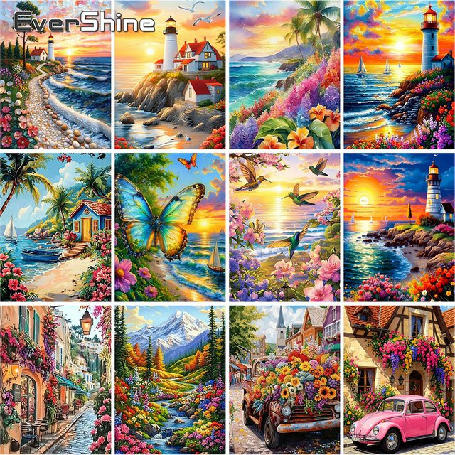 EverShine Diamant-Stickerei Meereslandschaft DIY-Mosaik Kunsthandwerk in Mehrfarbig, B: 30,0 cm, H: 20,0 cm - Bild 1
