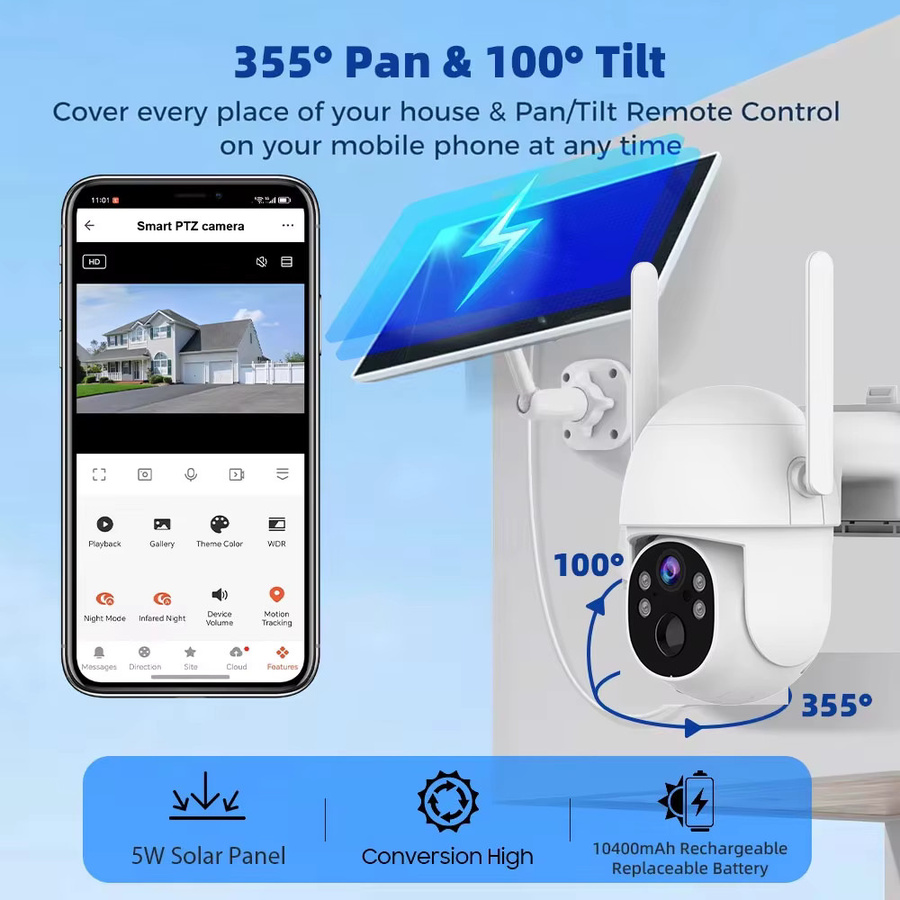 Tuya 5MP PTZ Solar Kamera für Outdoor mit 4G SIM Karte und PIR Erkennung in Weiß - Bild 3
