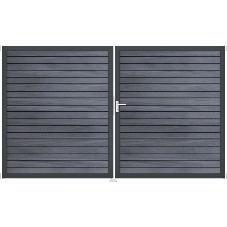 GroJa Steckzaun-Tor Solid-Rhombus 2-flügelig DIN Rechts in Steingrau aus BPC und Aluminium, Höhe: 180 cm, Breite: 200 cm, Tiefe: 4 cm - Bild 2