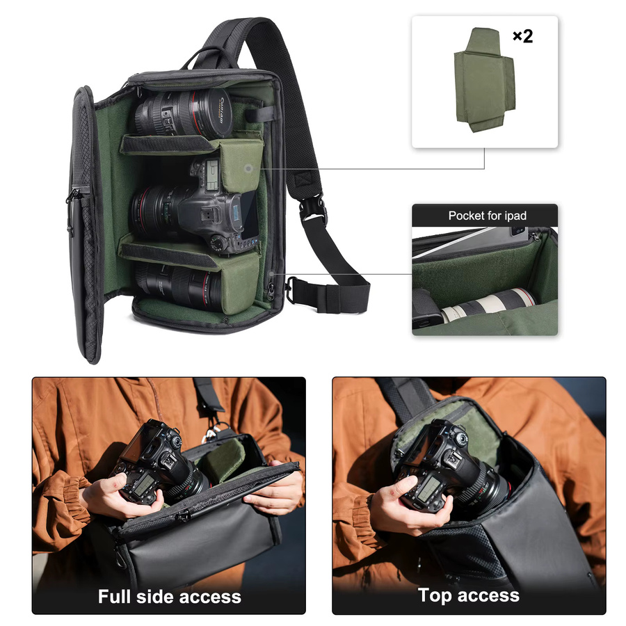 BESNFOTO Einzelschulter-Crossbody-Kameratasche für DSLR und spiegellose Kameras für Männer und Frauen zum Wandern - Bild 3