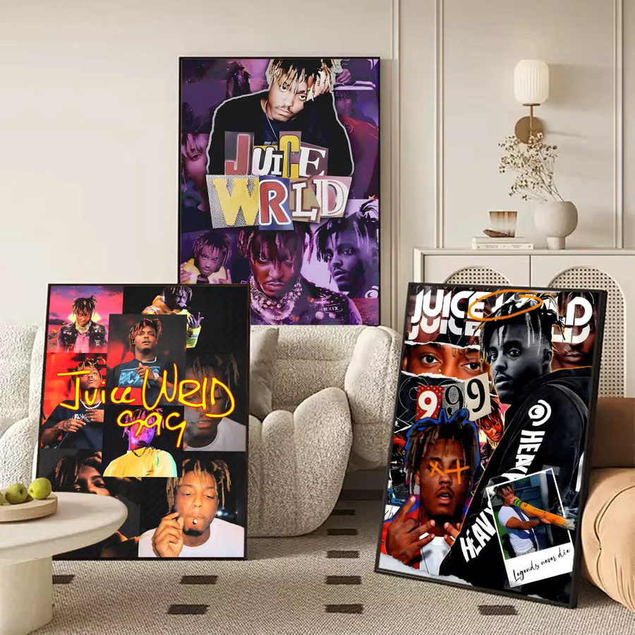 J-Juice Wrld Singer Poster Aufkleber, wasserfeste Wandkunst im abstrakten Portrait-Stil, Mehrfarbig und Schwarz - Bild 3