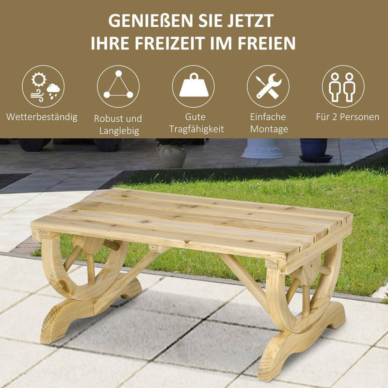 Outsunny Gartenbank aus Tannenholz in Natur, rustikale wetterfeste Sitzbank für Garten und Terrasse, B/T/H: 98 x 50 x 39,5 cm - Bild 3