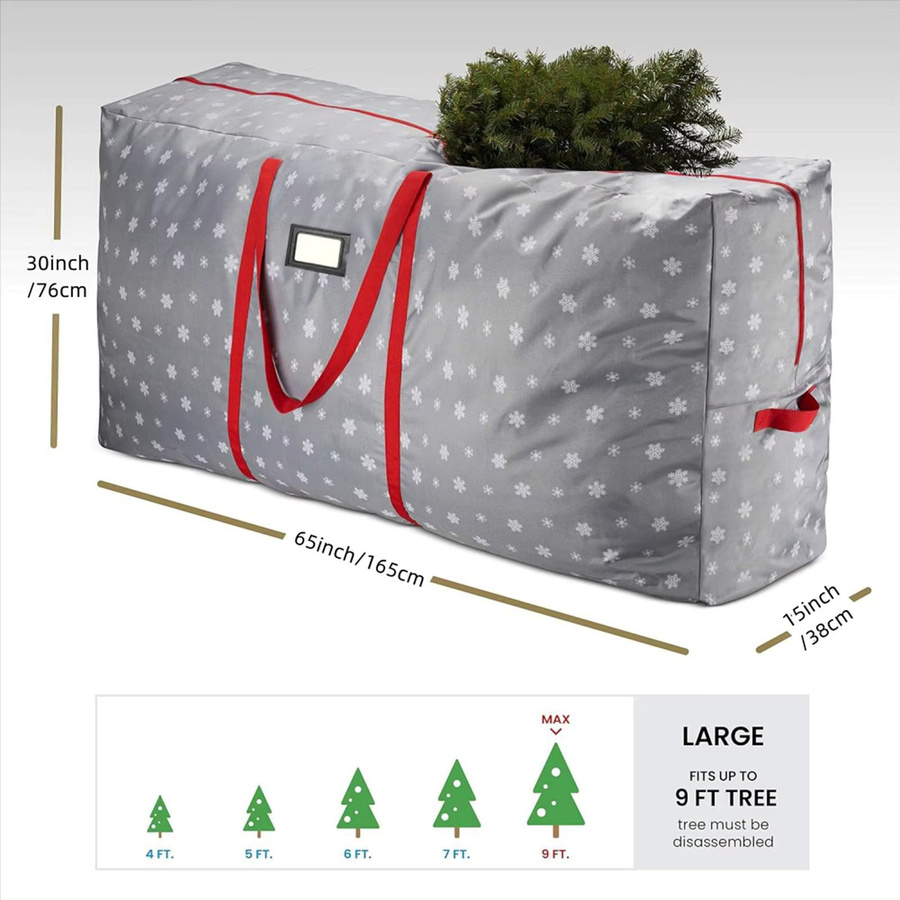 Wiederverwendbare Weihnachtsbaum-Tasche aus grauem 210D Oxford-Stoff, staubdicht und langlebig mit verstärkten Griffen, B/H: 76,0 x 38,0 cm - Bild 6