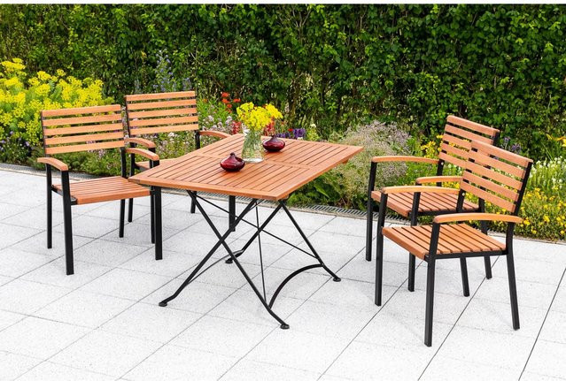 Merxx Gartenmöbel-Set Schlossgarten 5-teilig aus Eukalyptusholz und Stahl in Schwarz - Bild 1