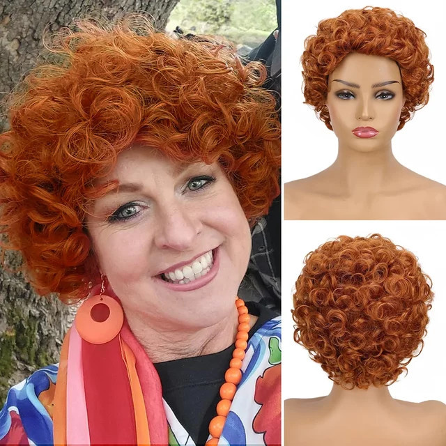 WHIMSICAL W Cosplay-Perücke, synthetisch, kurz, lockig, orange-rot, Damen - Bild 1