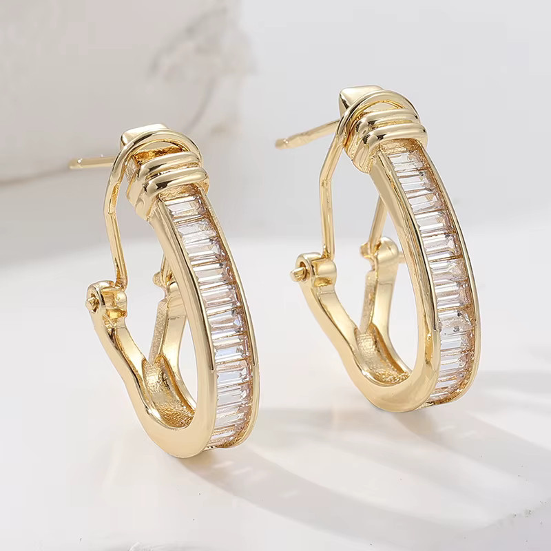 Ohrringe Gold Farbe, Metall, Intarsien, Zirkonia, Damen - Bild 2