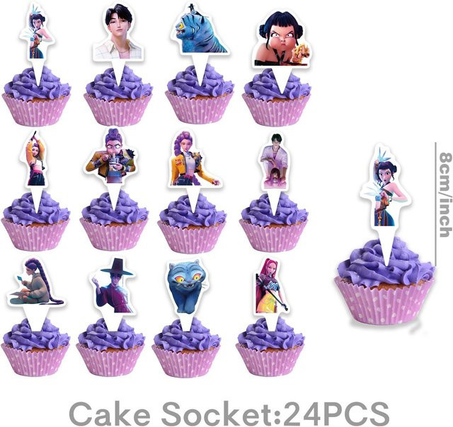 Fashnics Kpop Dämonenjäger Party-Set mit Ballon, Kuchenaufsatz, Aufklebern und Schlüsselanhänger in Rot und Multicolour - Bild 1