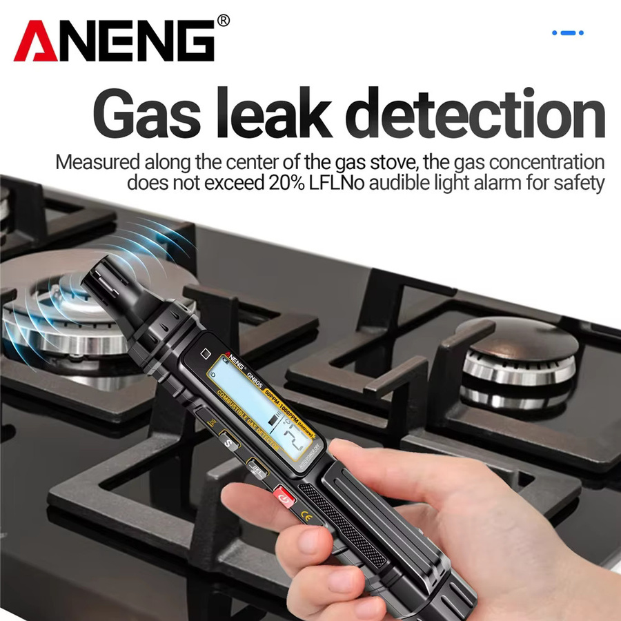 ANENG GN805 Tragbarer Gasleck-Detektor in Schwarz mit einstellbarer Empfindlichkeit und Ton- sowie Lichtalarm für Erdgas, LPG und Propangas - Bild 2