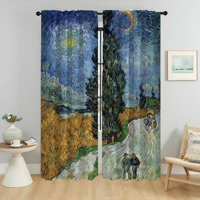 Van Gogh Motiv Verdunklungsvorhang für Zimmer und Küche, 2 Paneele, Mehrfarbig, Breite: 50 cm, Höhe: 70 cm - Bild 1