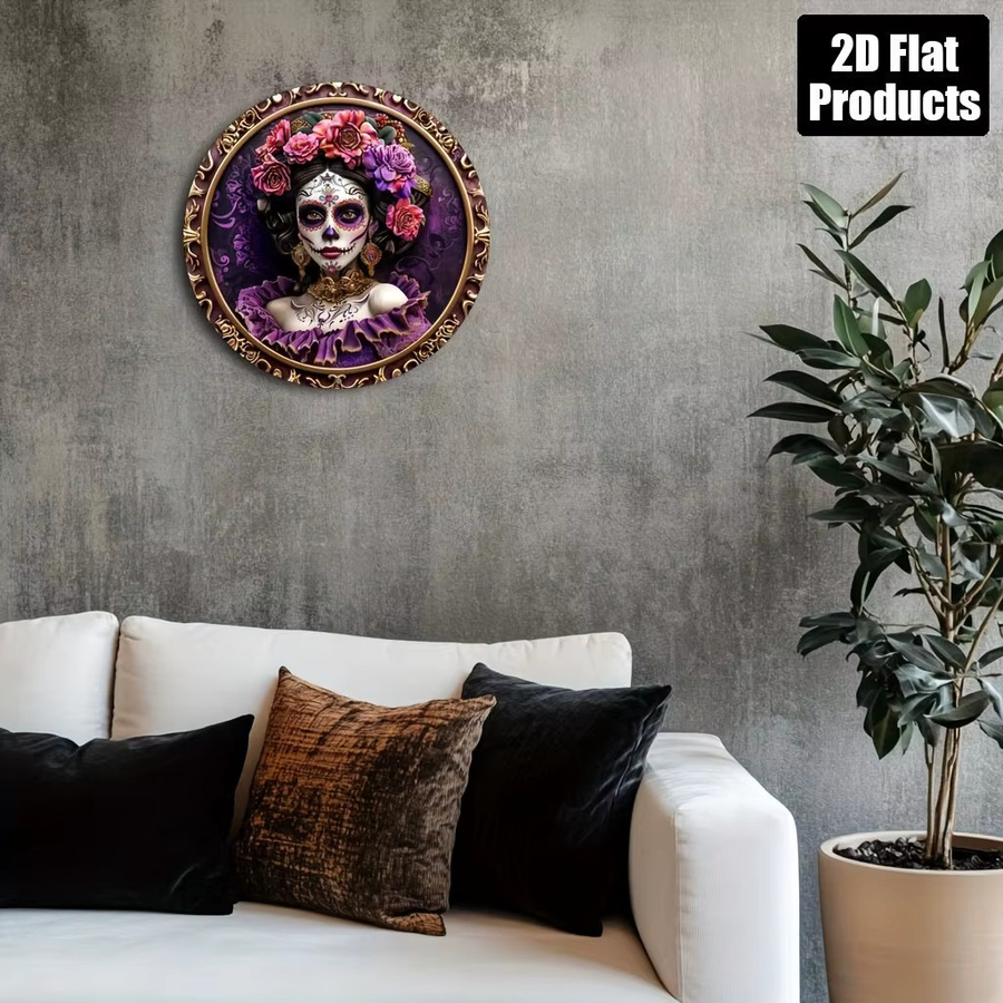 Potdemiel Rundes Aluminium-Metallschild mit Blumen-Motiv, Klassischer Wandbehang, Durchmesser: 20,3 cm - Bild 4