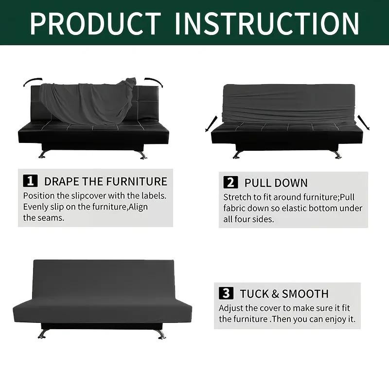 Dehnbarer ärmelloser Sofabezug aus Polyester für klappbare Futon-Sofas, rutschfest und waschbar, Breite: 155 cm bis 185 cm - Bild 2