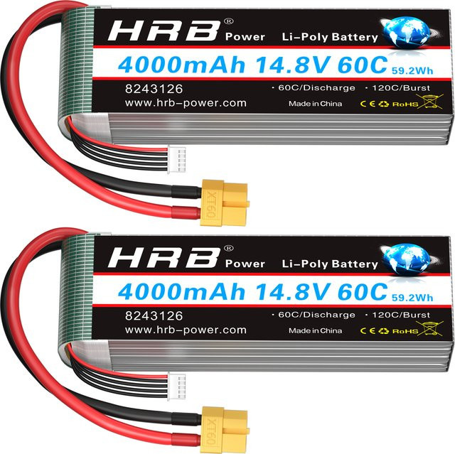 HRB 4S LiPo Akku 14,8 V 4000 mAh mit XT60 Stecker für RC FPV Drohnen, Flugzeuge und Racing-Modelle - Bild 1