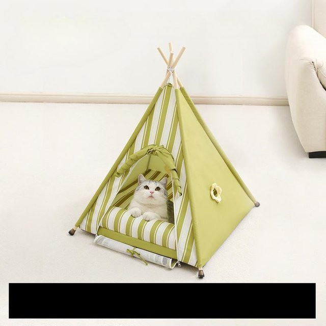 Halbgeschlossenes Katzenbett und Hundehütte für alle vier Jahreszeiten in Beige mit herausnehmbarem und waschbarem Bezug, B/T/H: 60 x 60 x 78 cm - Bild 1