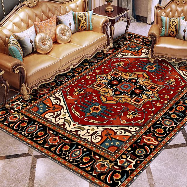 VIKAMA Boho Marokkanischer Kristall-Teppich mit niedrigem Flor, rutschfest, Mehrfarbig, B/T/H: 60 x 40 x 40 cm - Bild 1