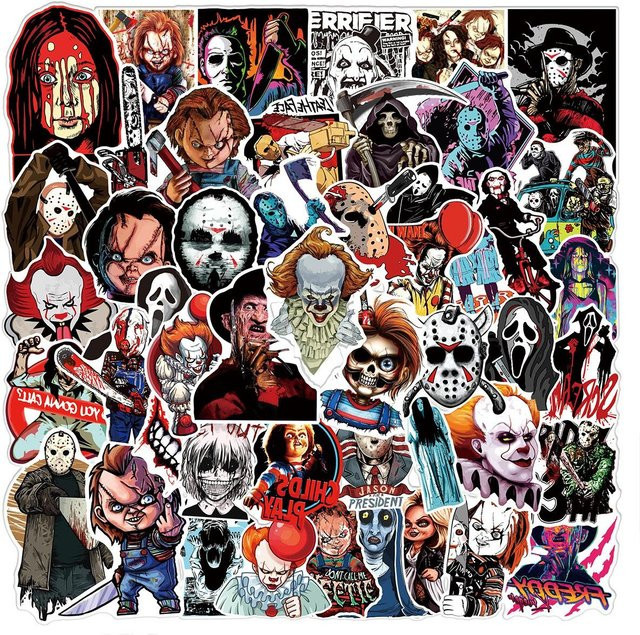 50 Stück Horrorfilm Halloween Aufkleber von Binchi Outdoor Product, wasserfeste Motivaufkleber in Multicolour für Scrapbooking, Telefon und DIY Basteln - Bild 1