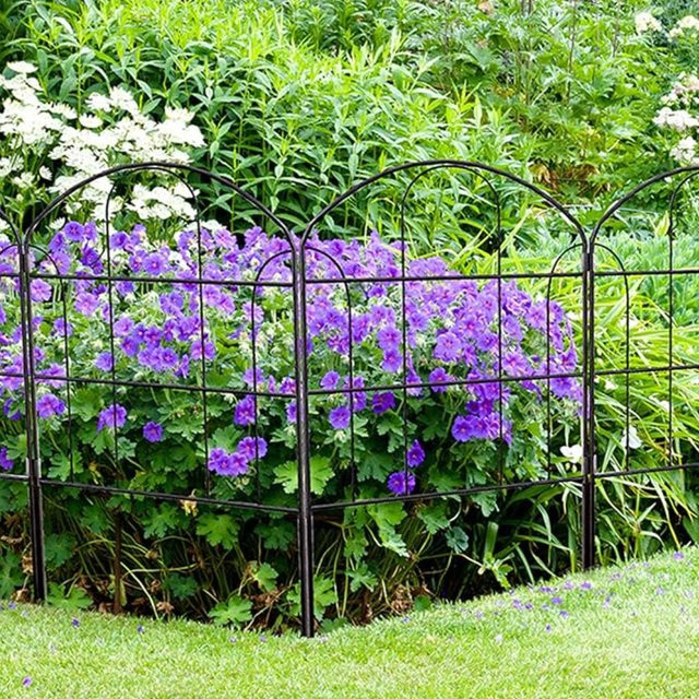 URluna 10er-Pack Dekorativer Gartenzaun aus Metall in Schwarz als Blumenbeet-Umrandung und Hundeschutz - Bild 1