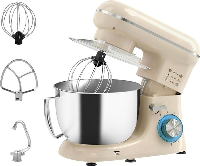 HOMCOM Küchenmaschine Knetmaschine in Beige mit 4,5 l Edelstahlschüssel, 1300 W Leistung und 6+ Geschwindigkeitsstufen inklusive Knethaken, Schneebesen, Rührer, Teigschaber, Eiertrenner und Spritzschutz - Bild 1