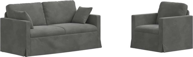 vidaXL Sofa 2-teilig Dunkelgrau Samt mit Metallrahmen B/T/H: 158 x 78 x 80 cm - Bild 1