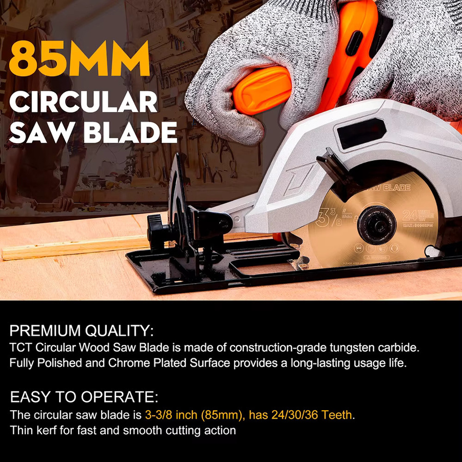 XCAN Kreissägeblatt TCT Hartmetall mit TiCN Beschichtung für Holzbearbeitung, Durchmesser: 85 mm, Bohrung: 10 mm oder 15 mm, erhältlich mit 24, 30 oder 36 Zähnen - Bild 5