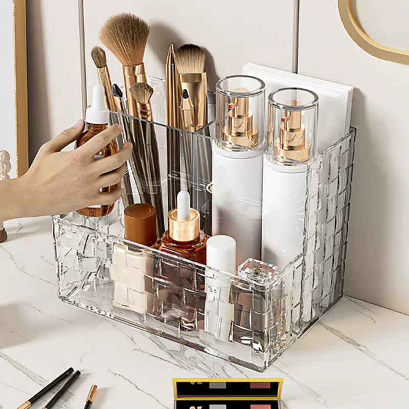 TPXCKz Transparente Desktop-Aufbewahrungsbox aus Acryl in Grau mit mehreren Gittern für Make-up und Kosmetik - Bild 3