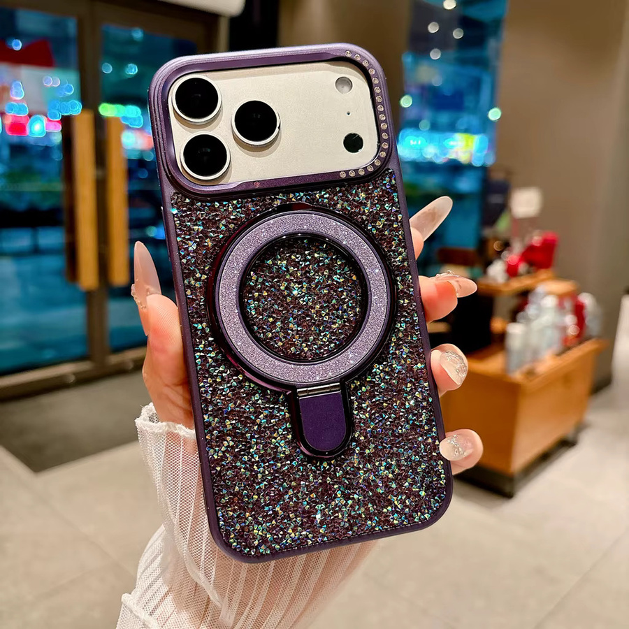 Apple Handyhülle mit Strass-Dekoration und magnetischem Halter für iPhone 17 16 15 14 Pro Max in Weiß - Bild 3