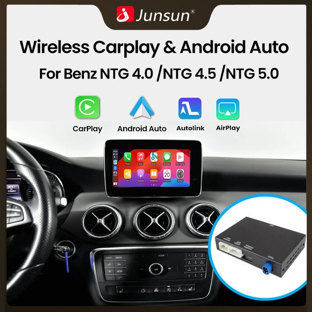 Junsun Wireless CarPlay und Android Auto Decoder für Mercedes Benz A GLC CLA GLA E GLE CLS Klasse W176 W205 NTG4.0/4.5/5.0 mit Mirrorlink in Schwarz - Bild 1