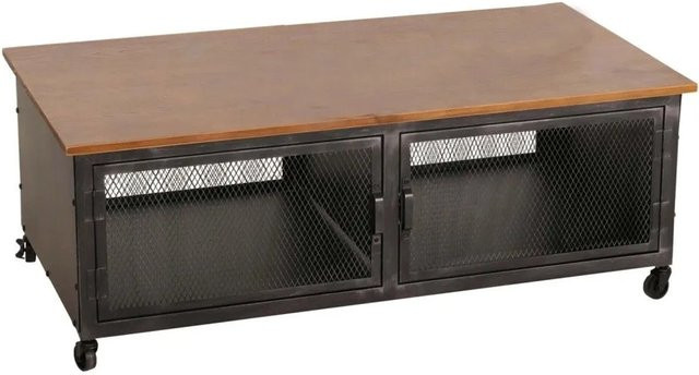 Couchtisch MCW-N28 Industrial Retro mit Rollen und 2 Fächern, Schwarz/Braun, B/T/H: 120 x 45 x 60 cm - Bild 2