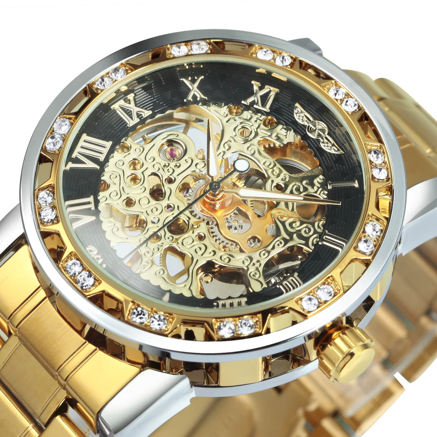 WINNER Skelett-Uhr, Automatik, Edelstahlarmband, Herren, Schwarz - Bild 1