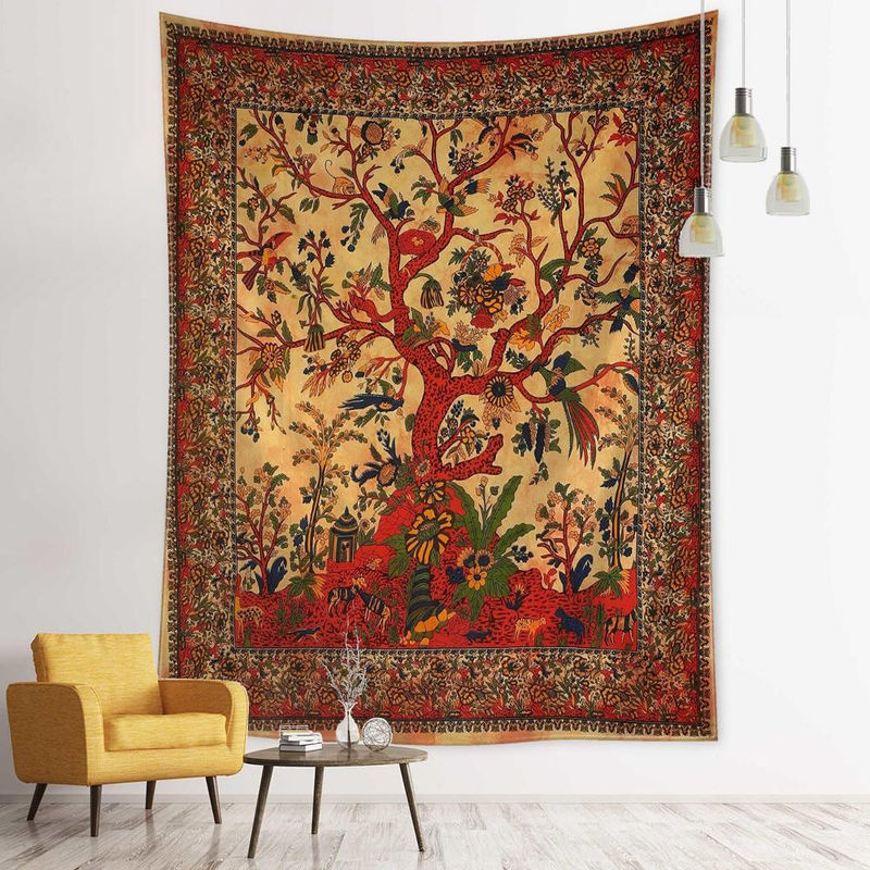 Binchi Outdoor Equipment Wandteppich mit abstraktem Blatt- und Baum-Motiv im Vintage-Stil, mehrfarbig, B: 230 cm, H: 180 cm - Bild 5