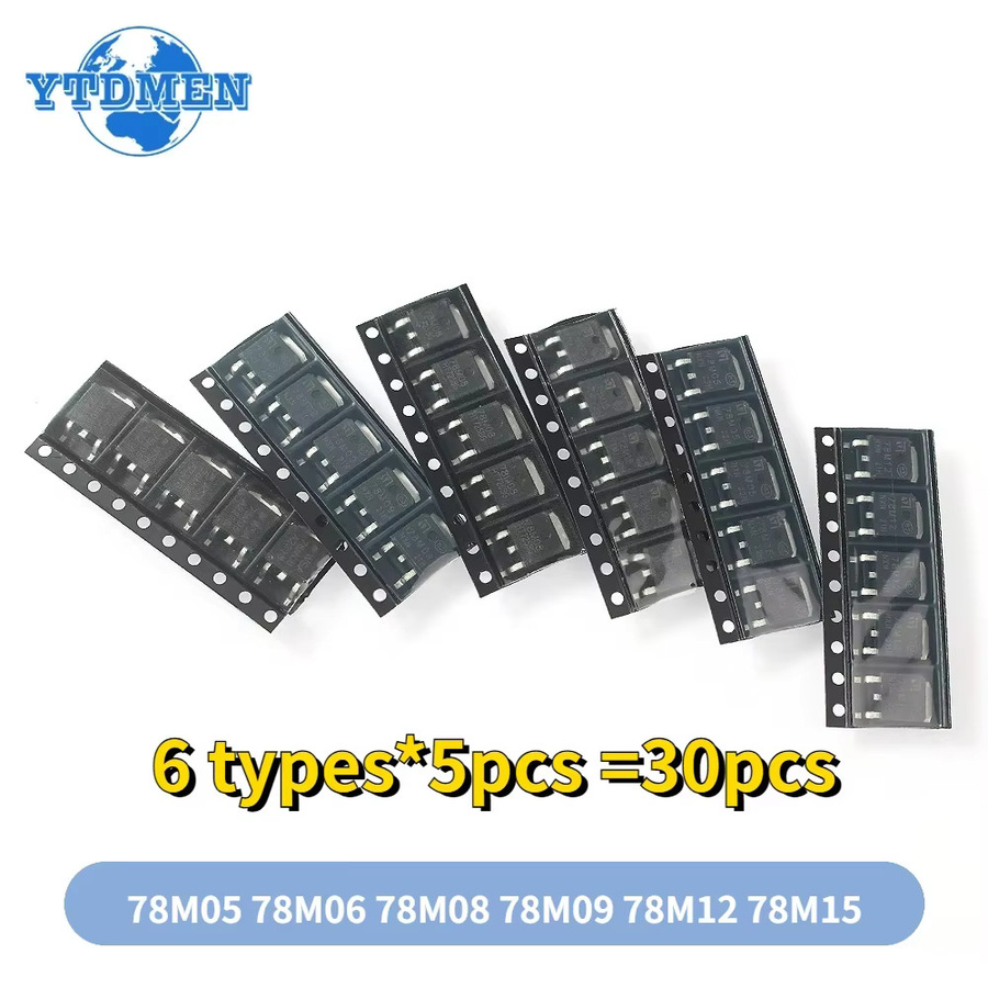 YTDMEN Spannungsregler SMD Transistor Set, 30 Stück, 6 Typen (78M05, 78M06, 78M08, 78M09, 78M12, 78M15), TO-252, Schwarz - Bild 3