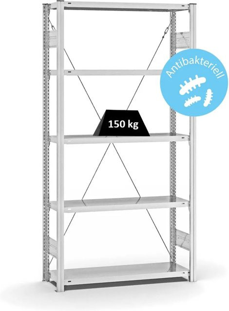 PROREGAL Antibakterielles Fachbodenregal Stecksystem T-Profil mit 5 Ebenen, H x B x T: 200 x 100 x 30 cm, Weiß - Bild 1