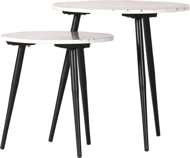 Beistelltischset 1-2 MARMORO in Weiß und Schwarz mit Marmor- und Metalloberflächen, rund, Modern - Bild 1