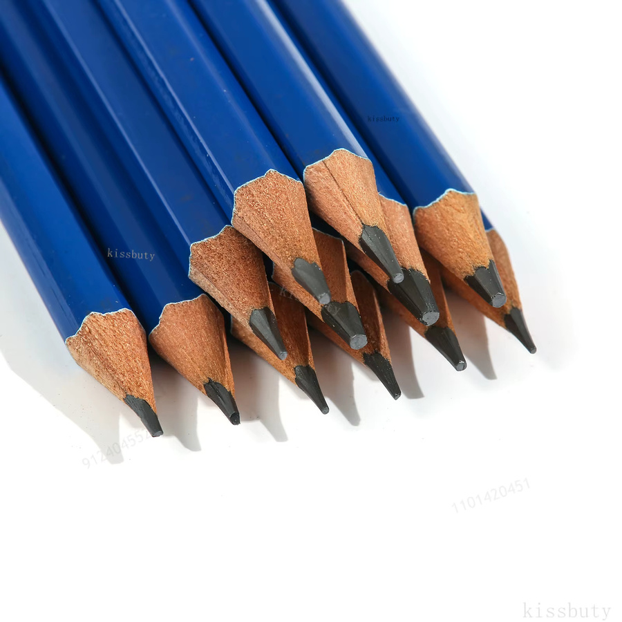 12er Set Professionelle Holz-Zeichenstifte für Skizzen und Malerei in den Härtegraden 5H bis 8B, Blau - Bild 4