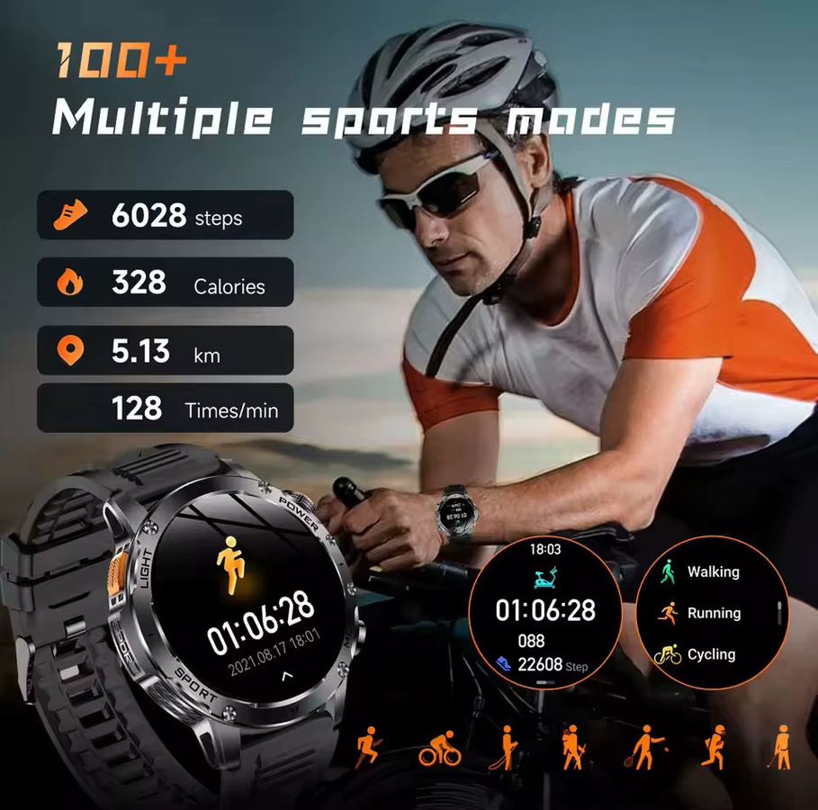 Militär-Smartwatch T-Rex 3 Ultra in Schwarz mit 1000mAh Akku, IP68 wasserdicht, Fitness-Tracker mit Herzfrequenzmessung und Taschenlampe für Herren - Bild 5