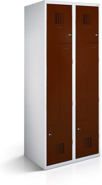 rotstahl Z-Spind mit 4 Türen in Mahagoni und lichtgrauem Korpus, B/T/H: 60 x 50 x 180 cm - Bild 1
