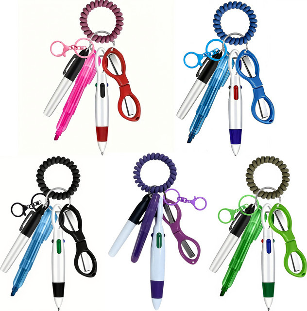 6-teiliges Stift-Set für Pflegekräfte mit Abzeichen und Scroll-Clips, Set bestehend aus ausziehbaren Mini-Kugelschreibern in Lila und Mehrfarbig, aus Kunststoff - Bild 1