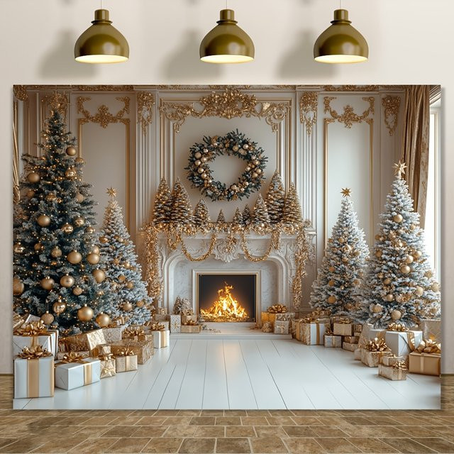 VIKAMA Luxus Kamin Wandteppich für Weihnachten als dekorativer Wandbehang für dein Wohnzimmer - Bild 1