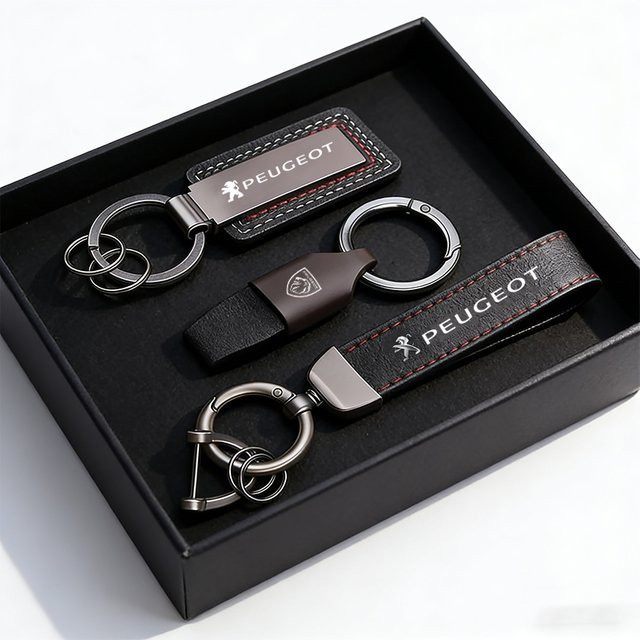 Peugeot Leder-Schlüsselanhänger, Metallanhänger, Unisex - Bild 1