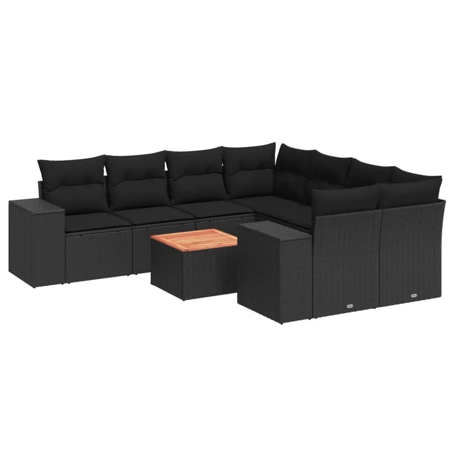 vidaXL 9-tlg Garten-Sofagarnitur in L-Form aus schwarzem Poly-Rattan mit Kissen und pulverbeschichtetem Stahlgestell - Bild 2